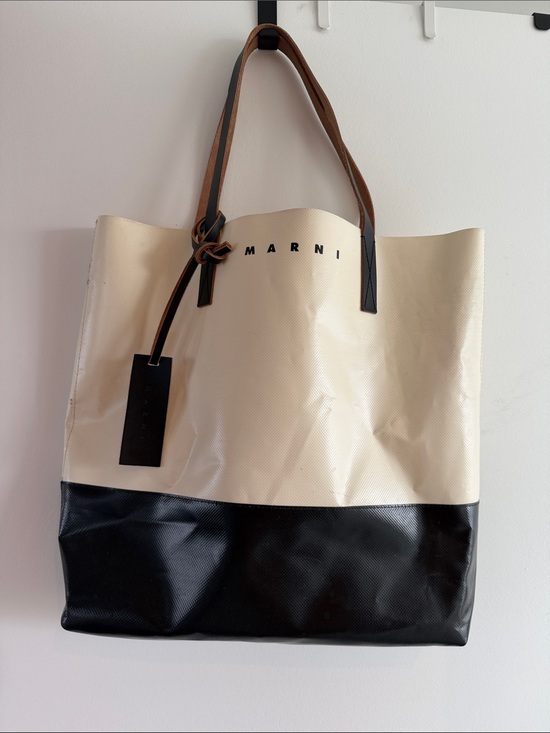 Marni Handbags - Marni Cream and Black Two-Tone Leather-Trim Tote